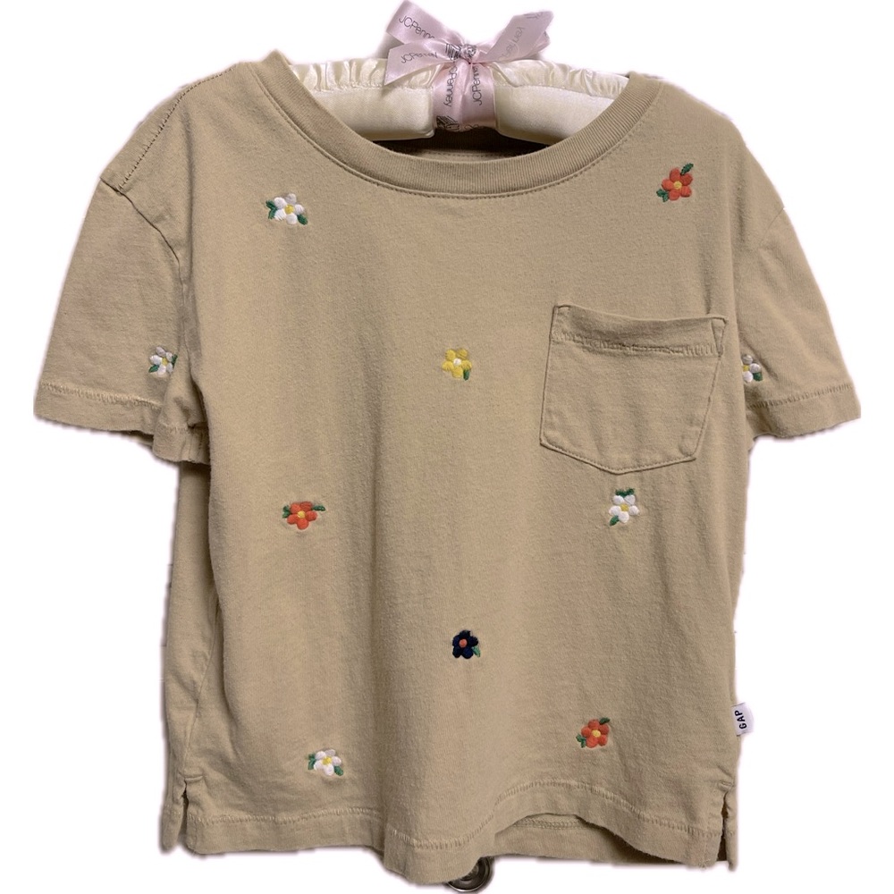 Gap Kids 4-5 Floral Embroidered Shirt XS Tan